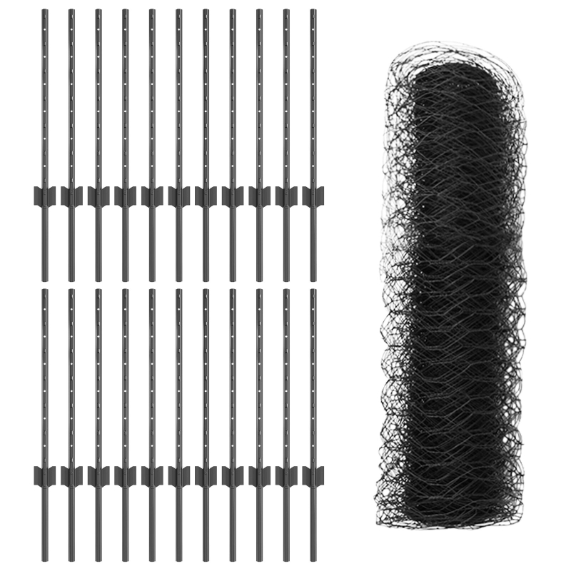 Zaunpfosten 11 Stück U-Kanal Grau 60 cm Stahl, Sechseckzaun Grau 0,6x50 m Stahl