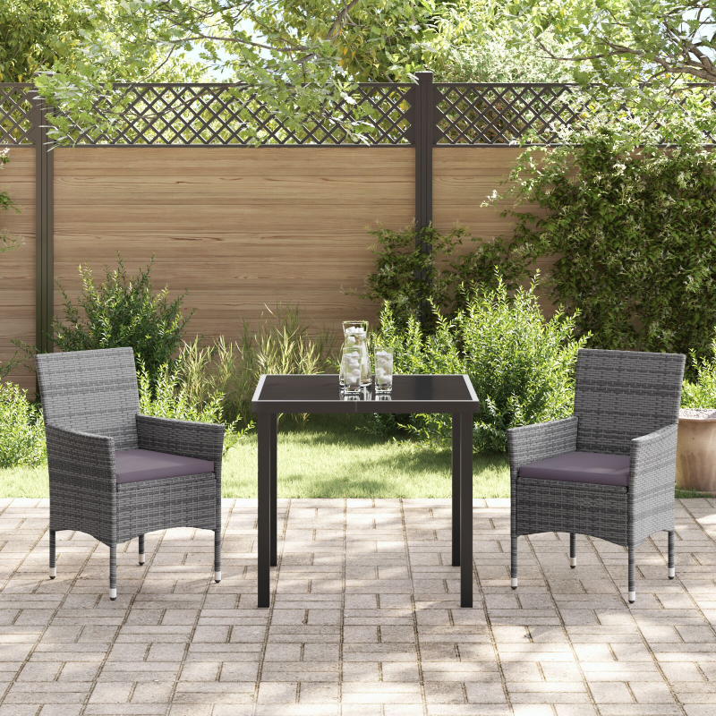3-teiliges Garten-Ess-Set Grau Poly-Rattan