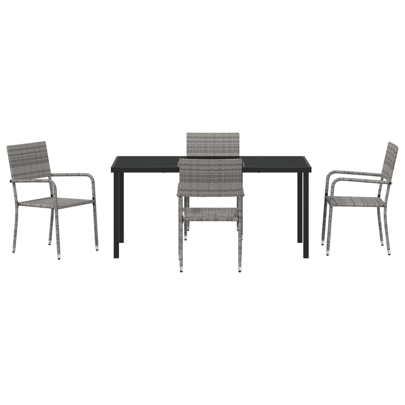 5-teiliges Garten Essset Grau Poly Rattan
