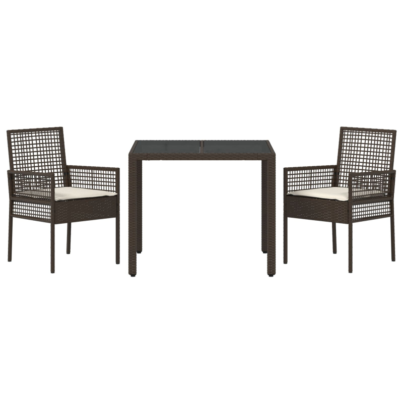 3-teiliges Garten-Esszimmer-Set mit Kissen Braun Poly Rattan