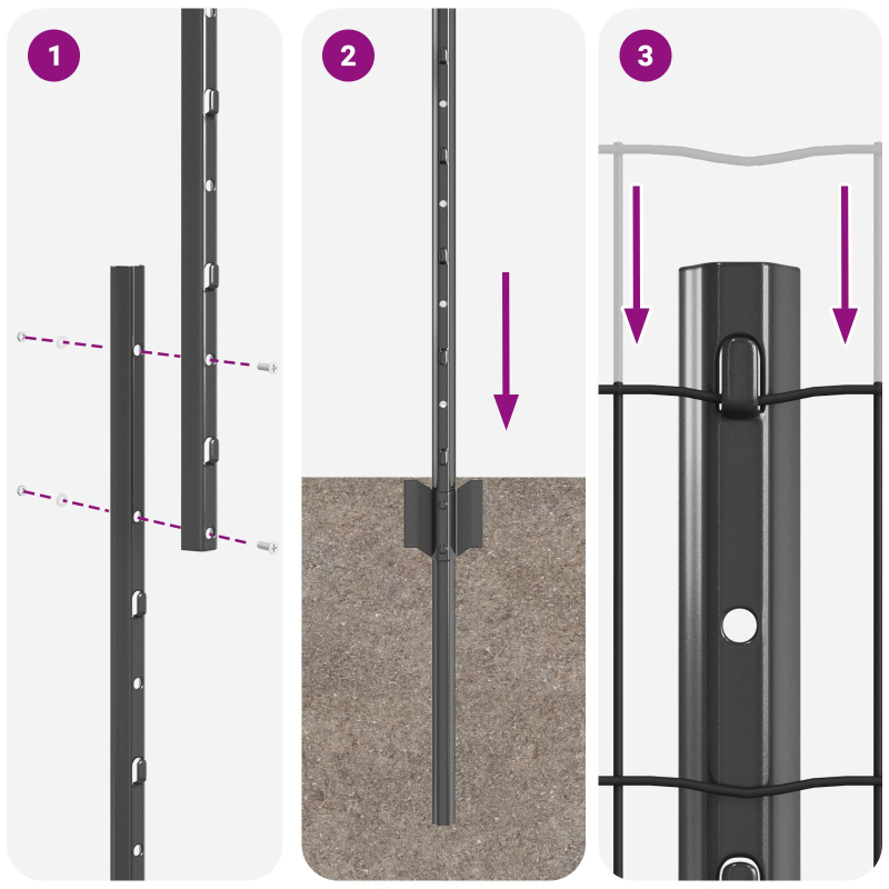 Euro Zaun mit 10 U-Pfosten Grau 1x10 m Stahl