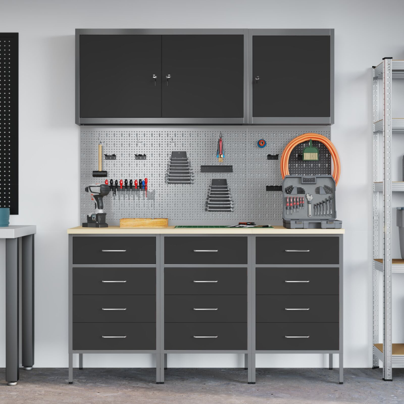 8-teiliges Werkbank-Set aus schwarzem Stahl