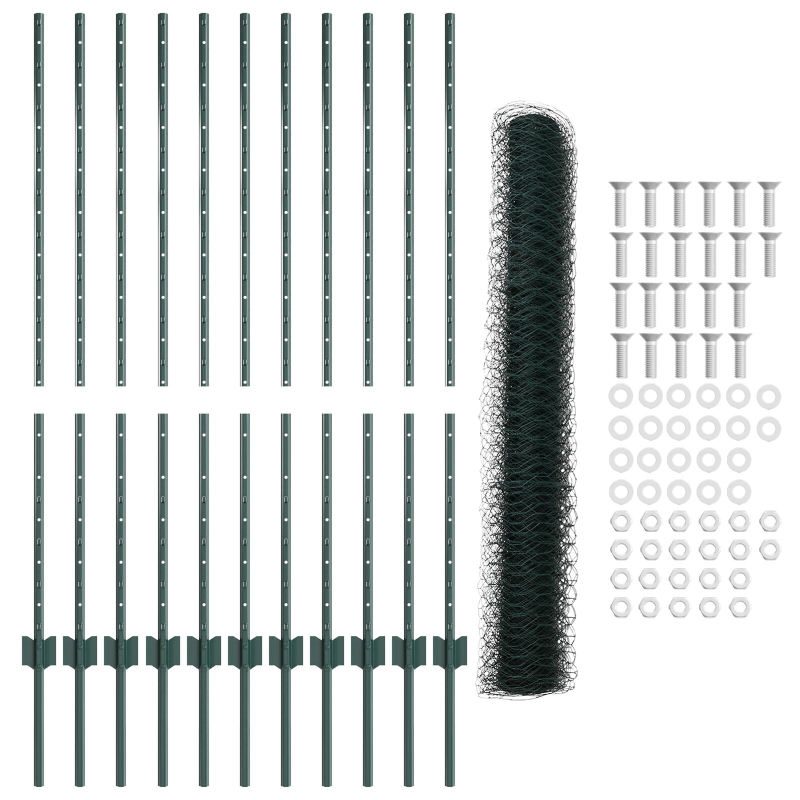 Sechseck-Mesh-Gartenzaun-Set Set aus 2 Grün Stahl 25 x 1,2 m Zaun