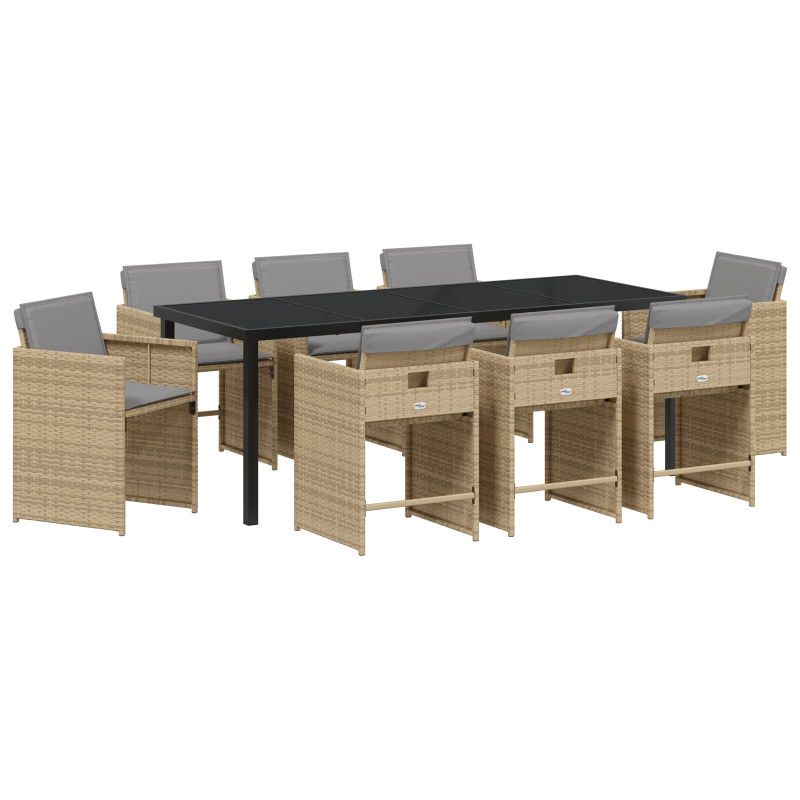 9-teiliges Gartenmöbelset mit Kissen Beige Poly Rattan