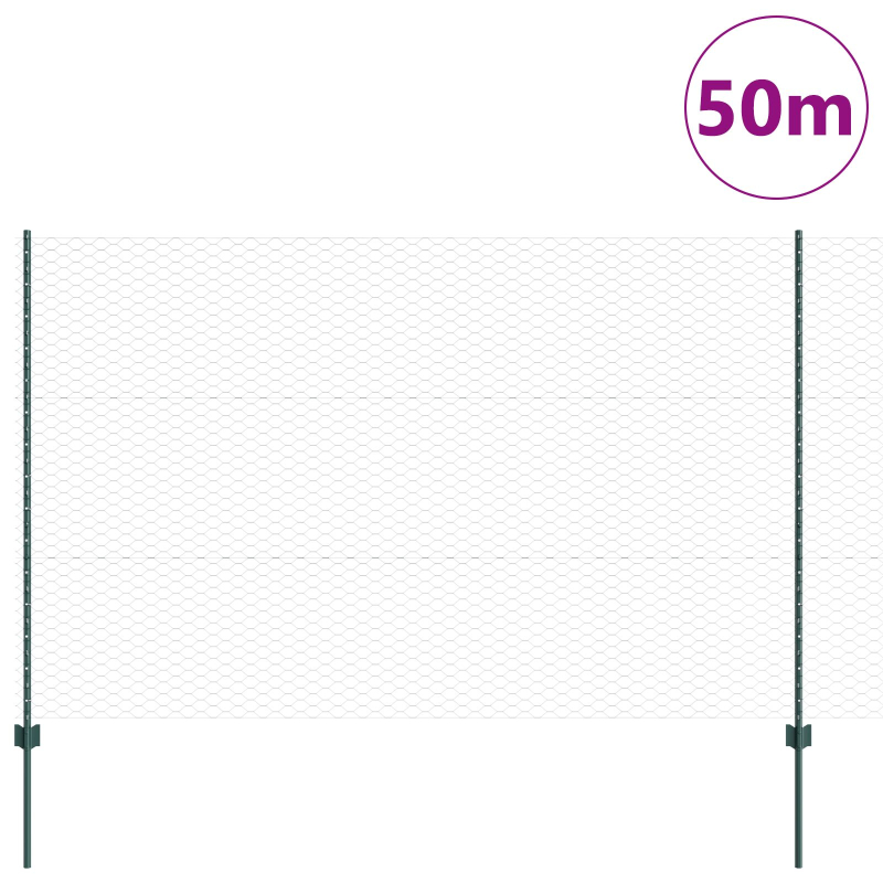 Zaunpfosten 11 Stück U-Kanal Grün 150 cm Stahl, Hexagonzaun Grün 1,5 x 50 m Stahl