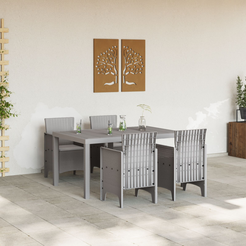 5-teilige Garten Essgruppe mit Kissen Hellgrau Poly-Rattan