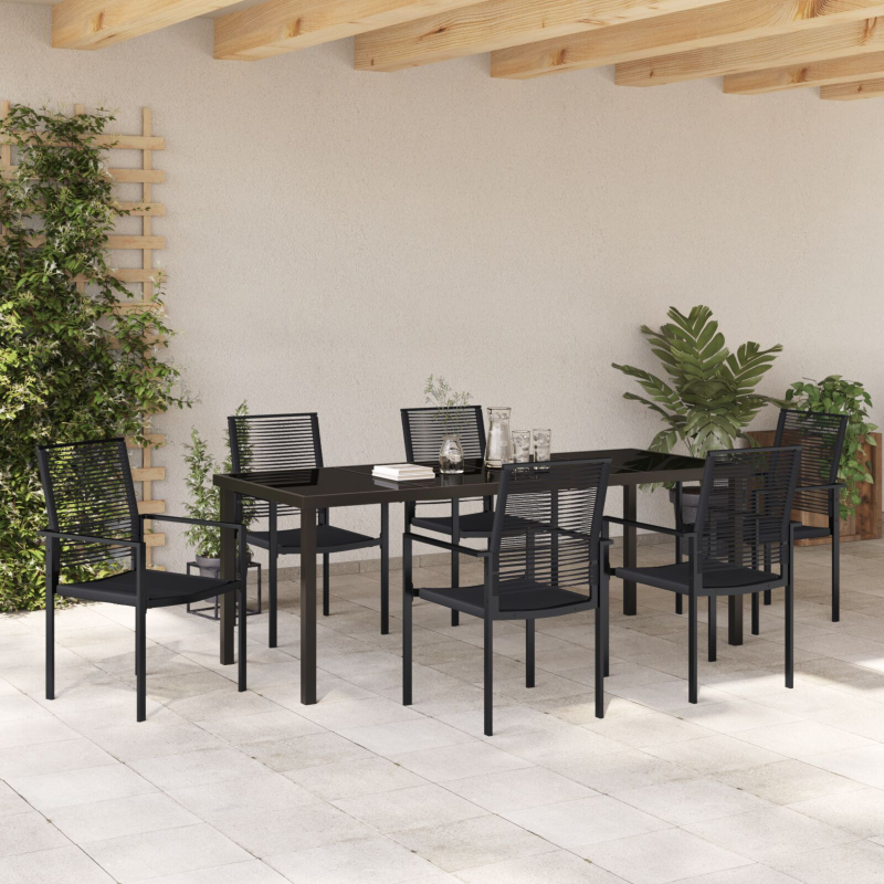 7-teilige Garten-Essgruppe Schwarz PVC Rattan