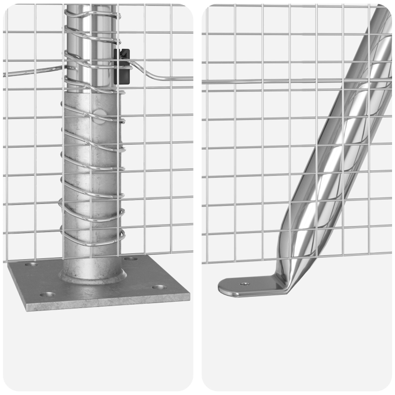 Geschweißter Drahtzaun mit 13 Flanschpfosten 1x50 m Galvanisierter Stahl