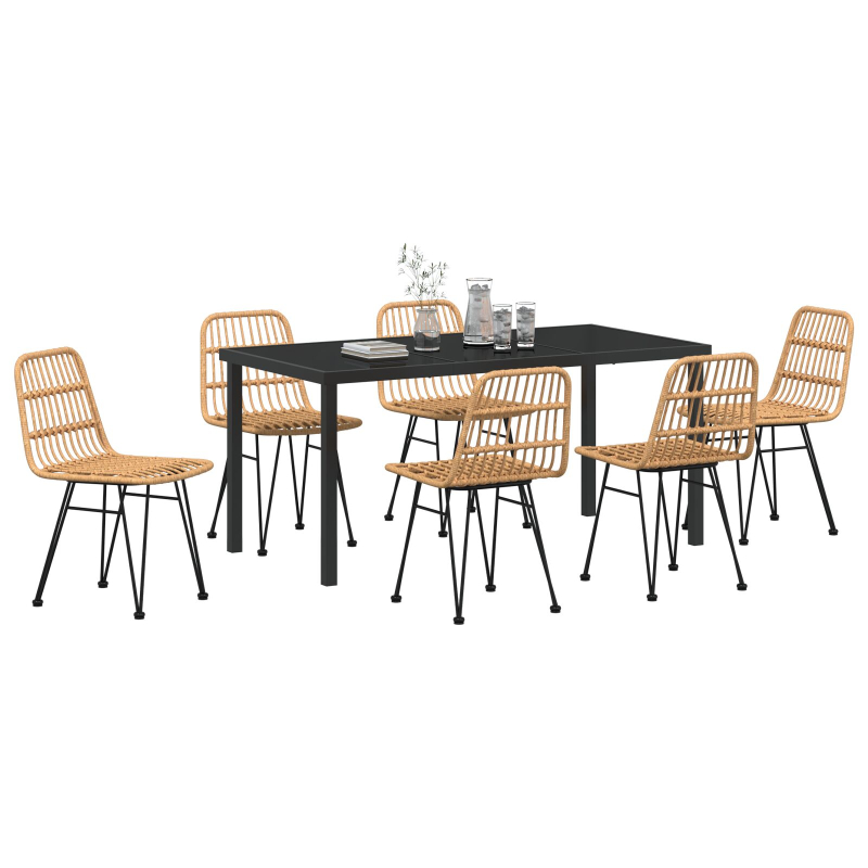 7-teiliges Garten-Essset Braun Poly Rattan