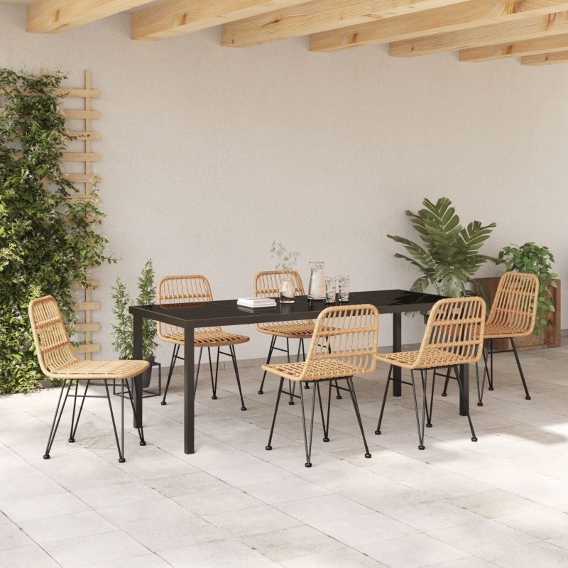 7-teiliges Garten-Essset Braunes Poly Rattan