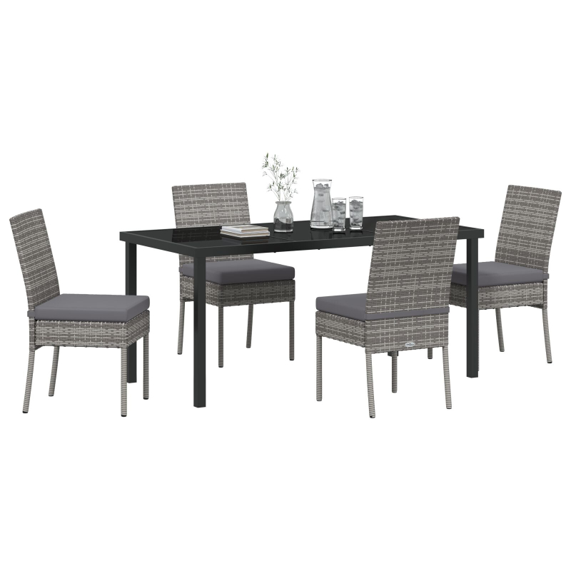 5-teiliges Garten Essmöbel Set Grau Poly-Rattan