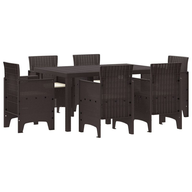 7-teiliges Garten Essset mit Kissen Braun Poly Rattan