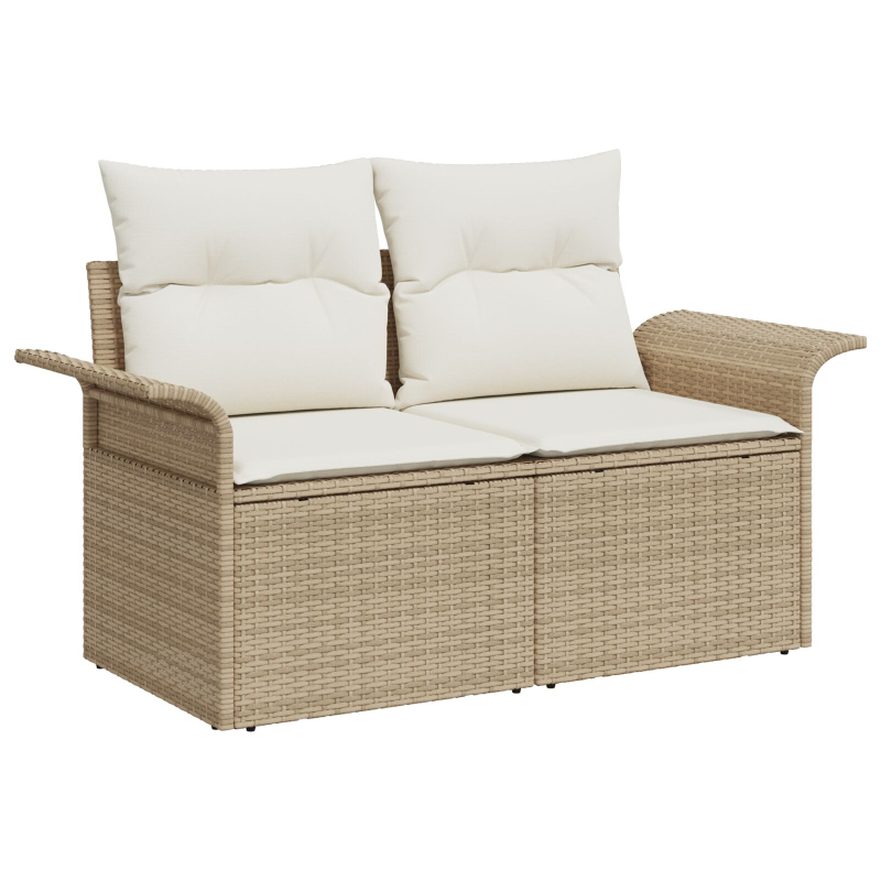 10-teiliges Garten Sofa Set mit Kissen Beige Poly Rattan