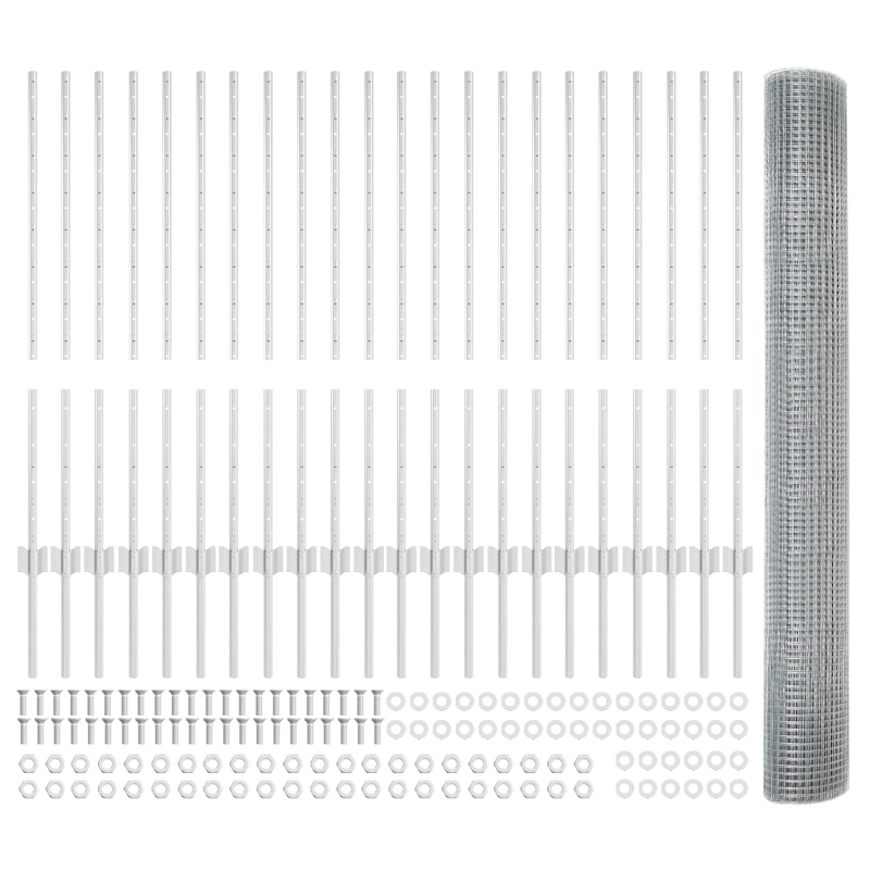 Schweißdrahtzaun mit 44 U-Posts Silber 1x50 m Stahl