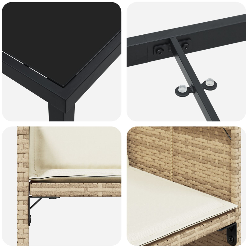 9-teiliges Garten-Essset mit Kissen Beige Poly Rattan