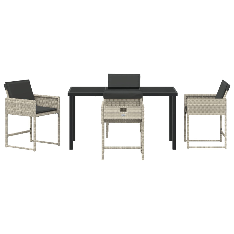 5-teiliges Garten-Dining-Set mit Kissen in Hellgrau aus Poly-Rattan