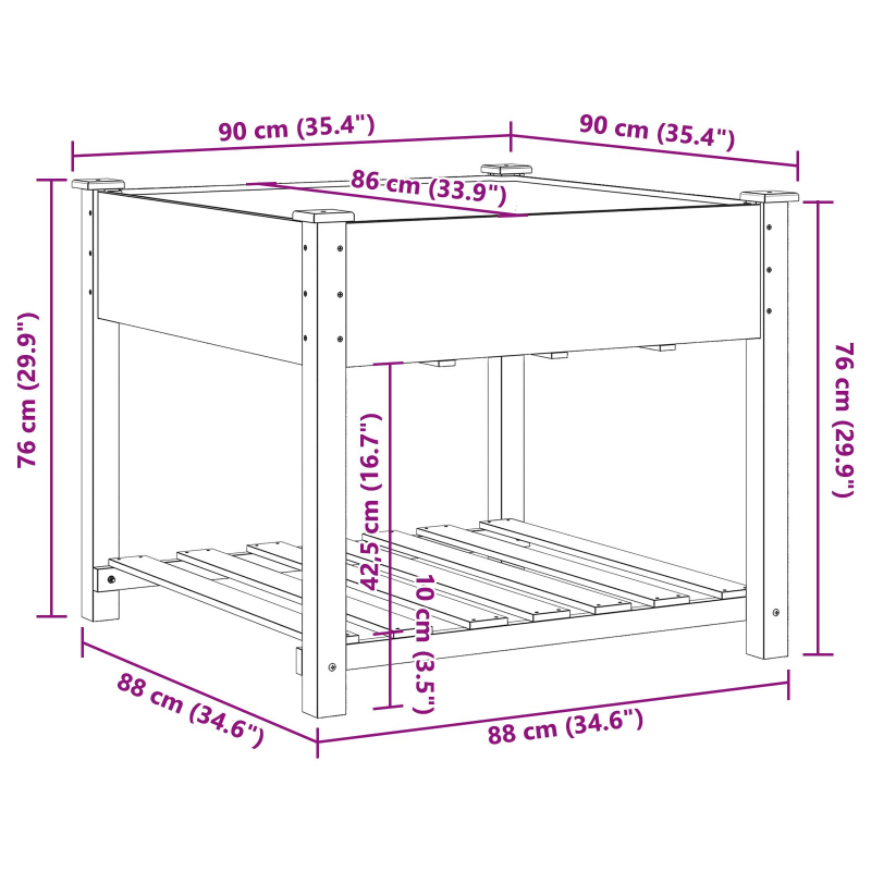 Gartenpflanzer mit Regal 90x90x76 cm aus massivem Kiefernholz