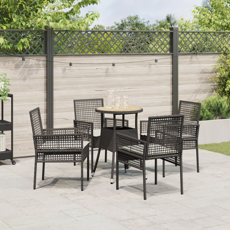 Essmöbel Set Set von 5 Schwarz Rattan, Polyester Langlebig