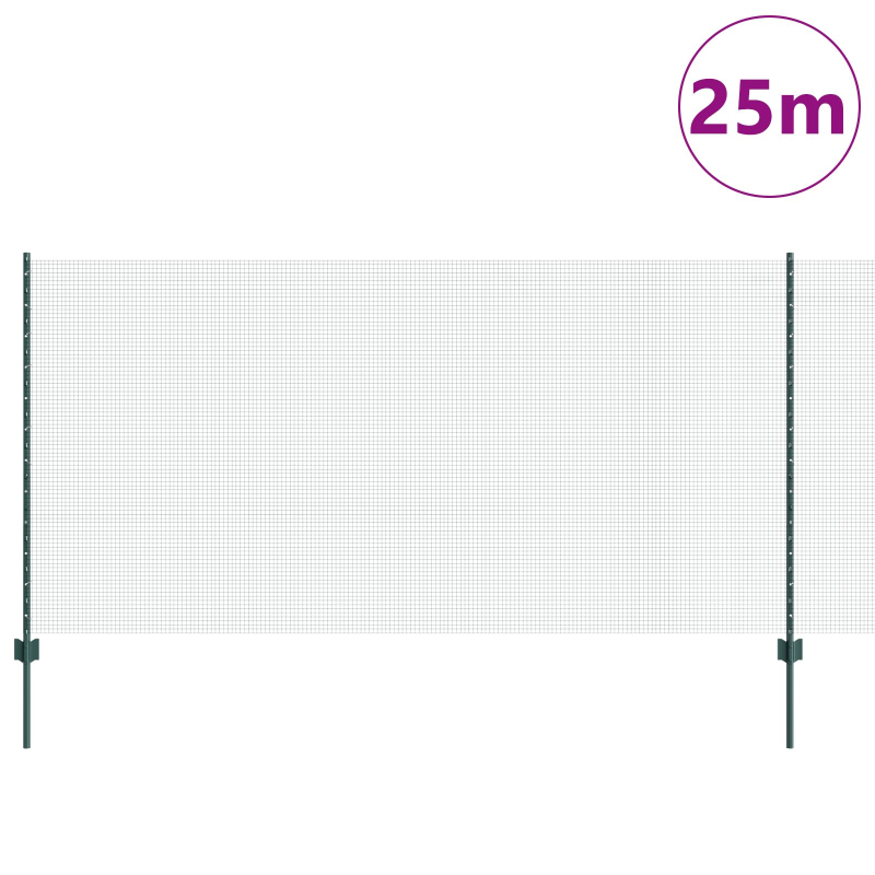 Geknoteter Drahtzaun mit 11 U-Pfosten Grün 1.2x25 m Stahl
