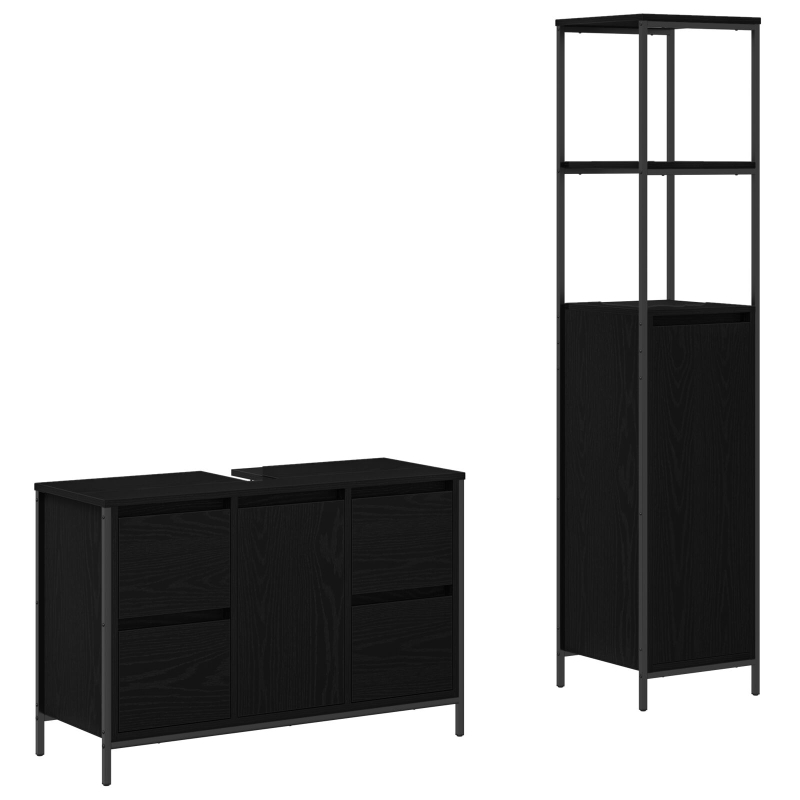 2-teiliges Badezimmermöbel-Set in Schwarz und Eichenholzlook