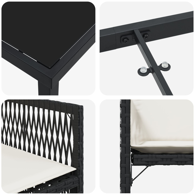 9-teiliges Garten Esszimmer Set mit Kissen in Schwarz aus Poly Rattan