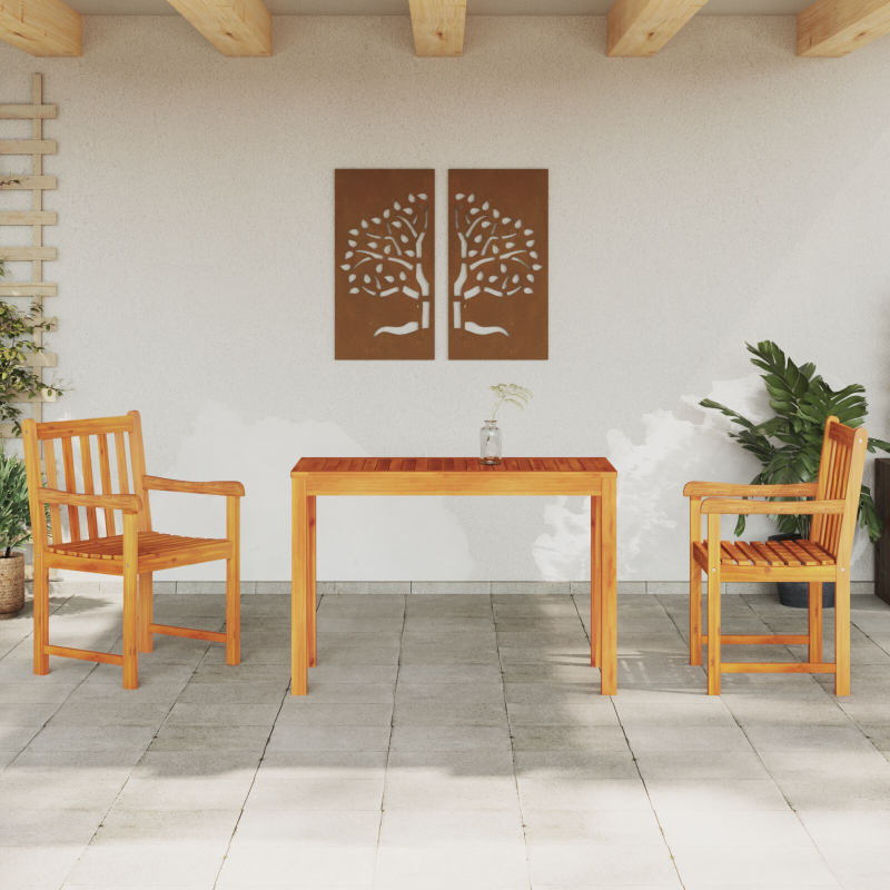 3-teiliges Garten-Esszimmer-Set aus massivem Akazienholz