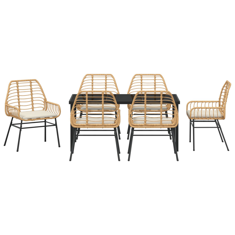 7-teiliges Garten-Essset mit Polstern Braun Poly-Rattan