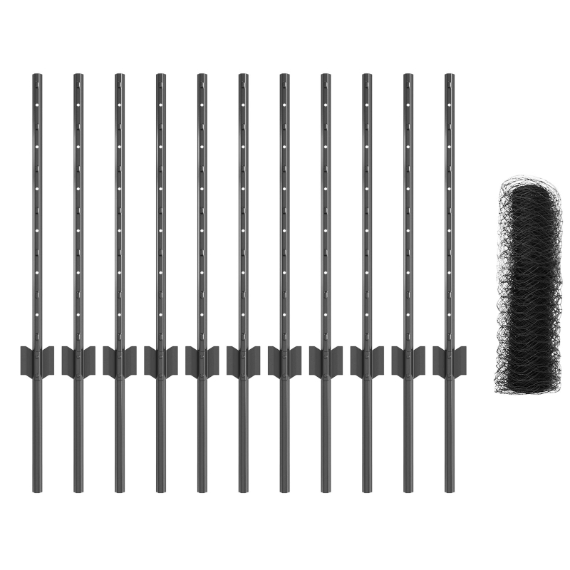 Sechseckiger Gartenzaun Set Set aus 2 Grau Stahl 25 x 0.5m
