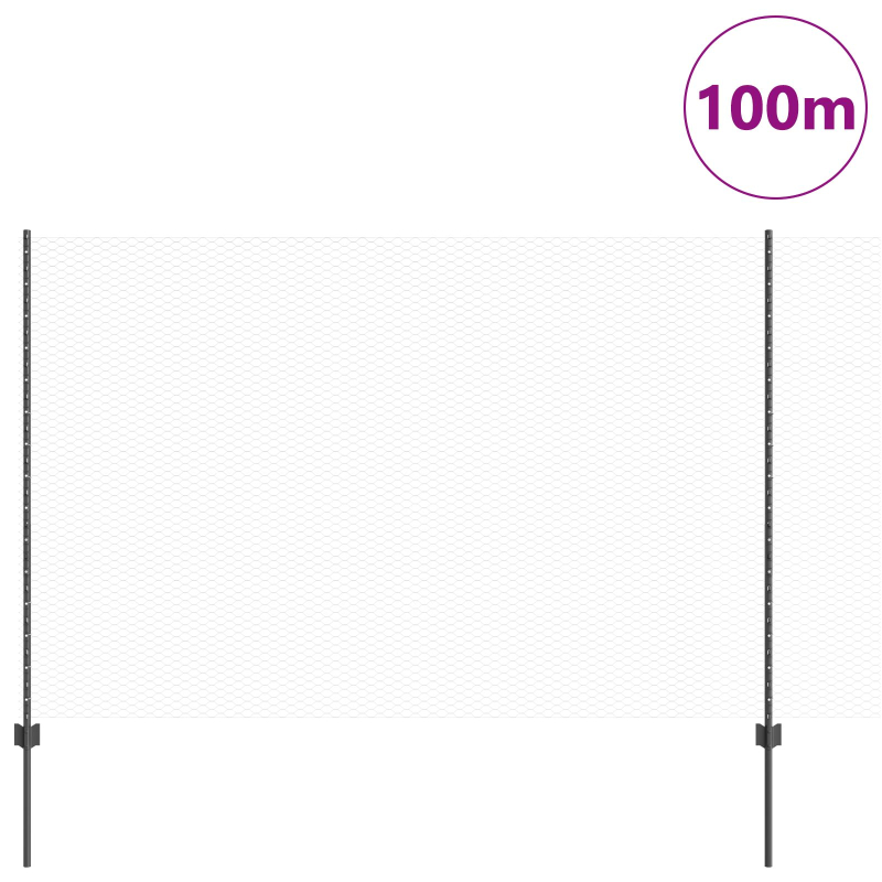 Zaunpfosten 22 Stück U-Kanal Grau 160 cm Stahl, Sechseckzaun Grau 1,6x100 m Stahl