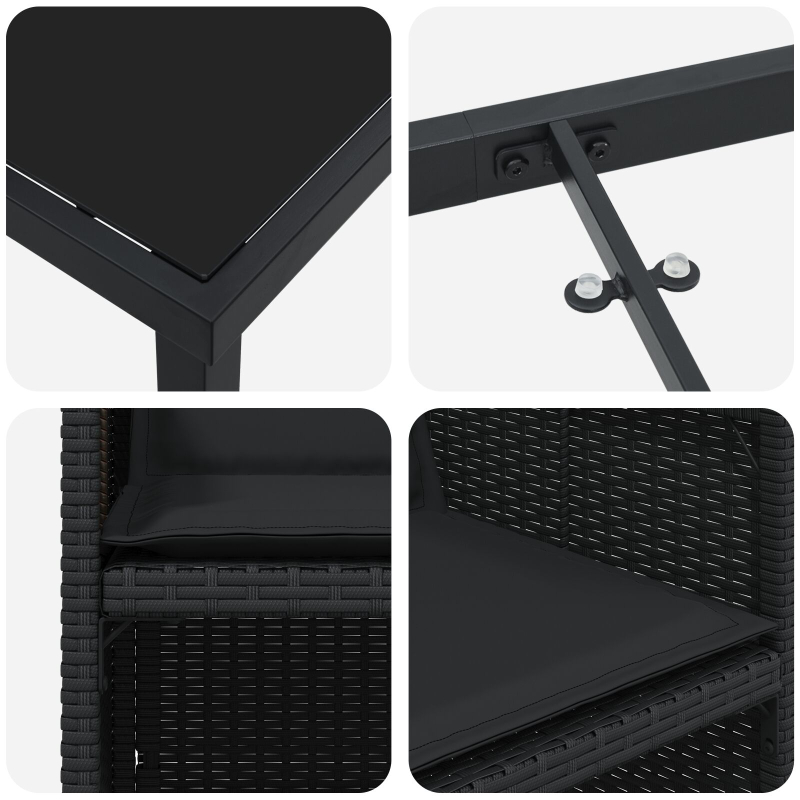 9-teilige Garten Essgruppe mit Kissen - Schwarzes Poly-Rattan