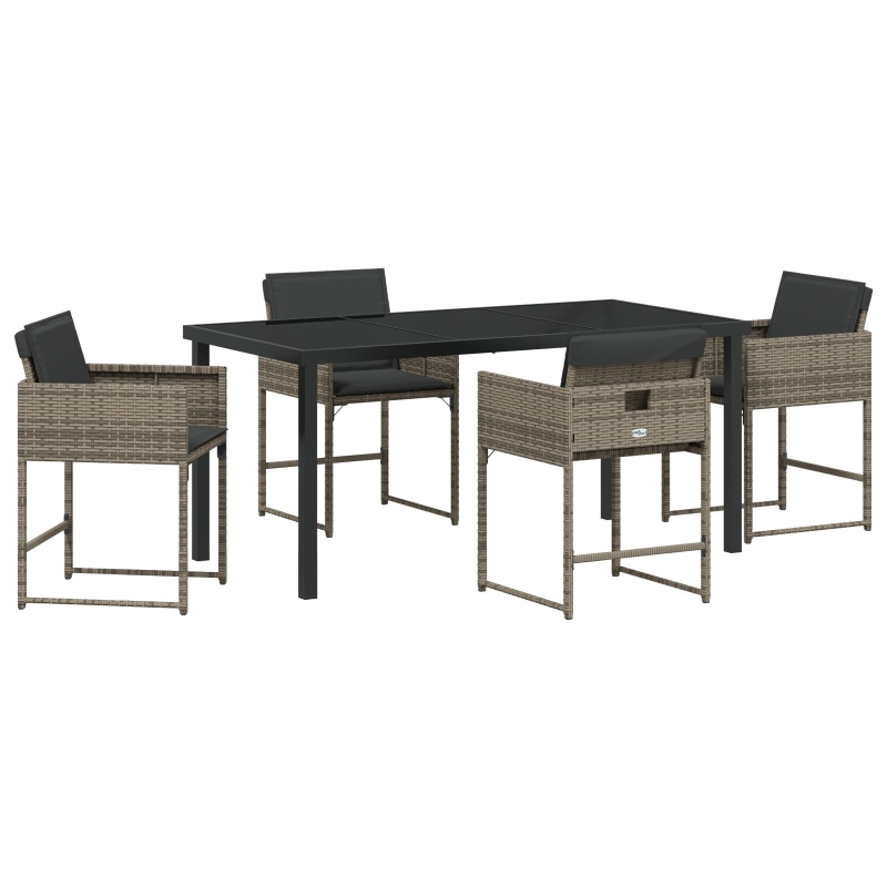 5-teiliges Garten-Essgruppen-Set mit Kissen Grau Poly-Rattan