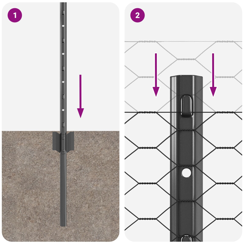 Zaunpfosten 11 Stück U-Profil Grau 60 cm Stahl, Sechseckzaun Grau 0,6x50 m Stahl