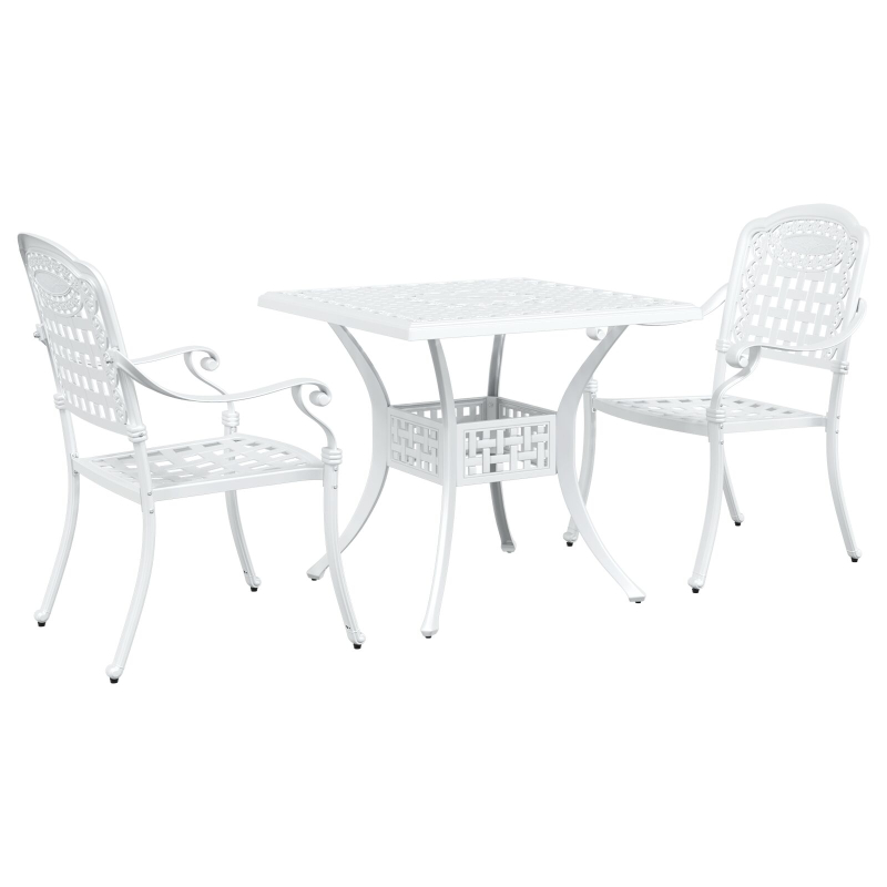 3-teiliges Garten Bistro Set Weiß aus Gusseisen