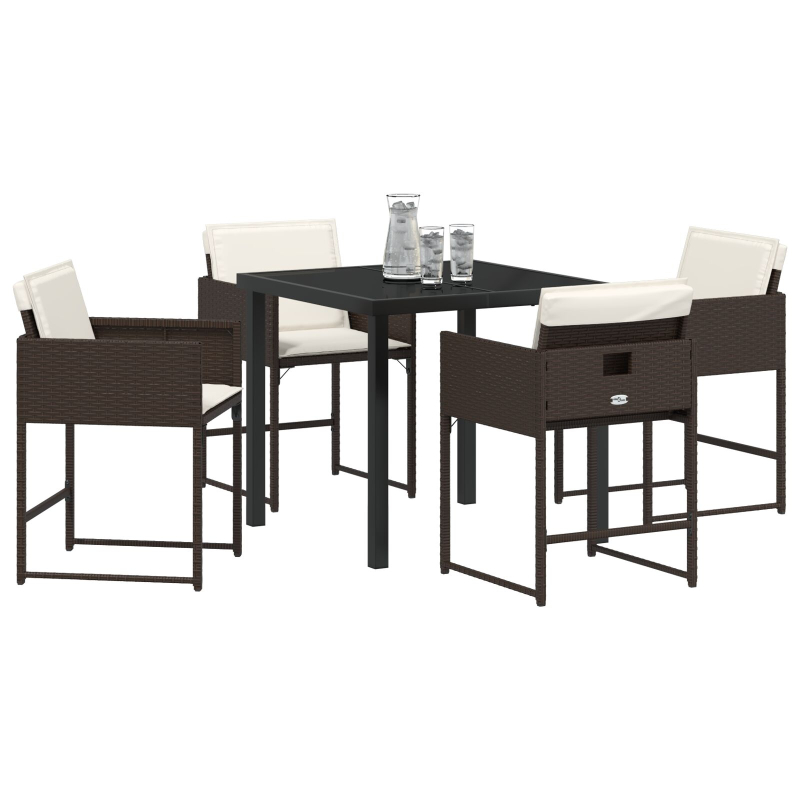 5-teiliges Garten-Esszimmer-Set mit Kissen aus braunem Poly-Rattan