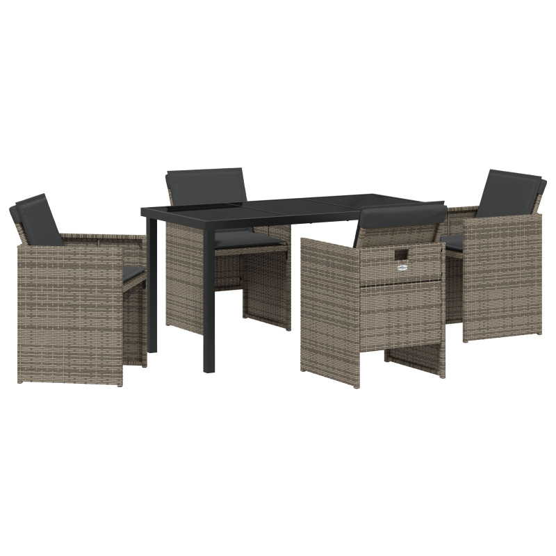 5-teiliges Garten-Essgruppen-Set mit Kissen Grau Poly Rattan