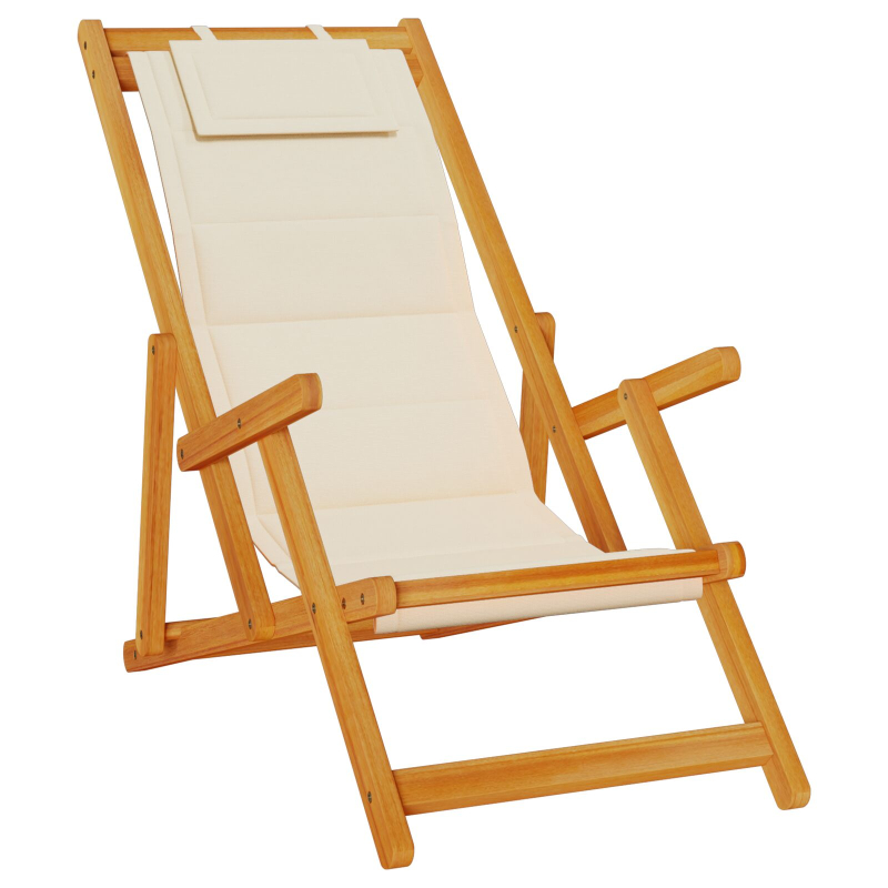 Faltbare Strandstühle 2er-Set Creme, Akazienholz und Textilene