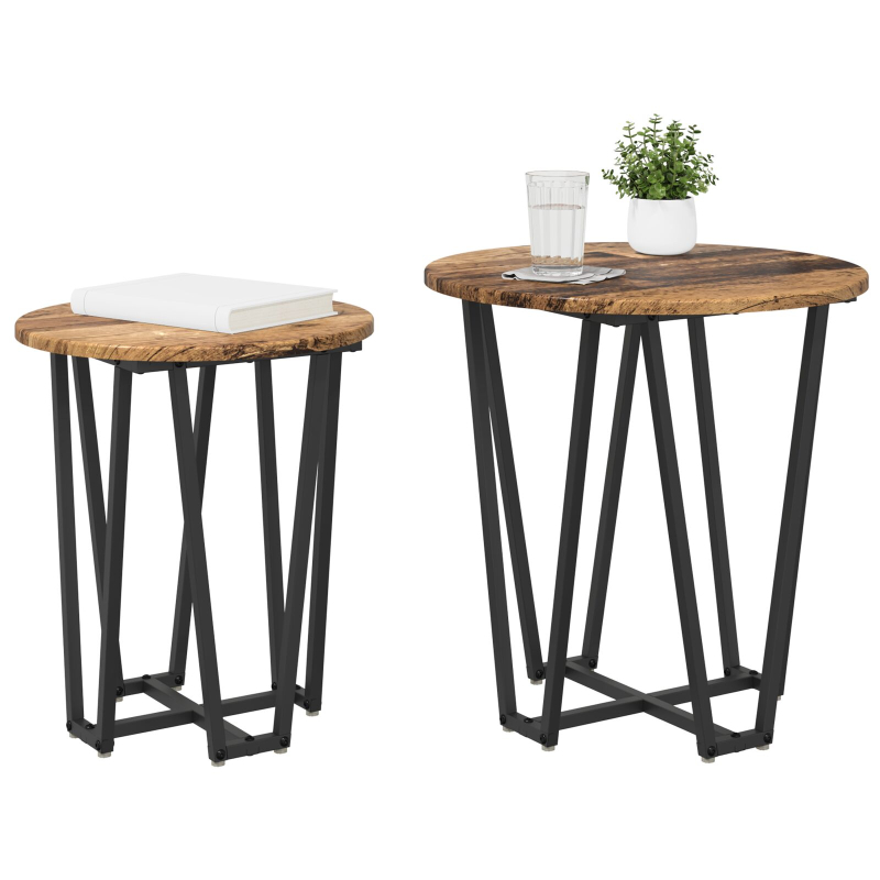 Beistelltisch 2er Set aus Altholz, beschichtetem Holz und Metall