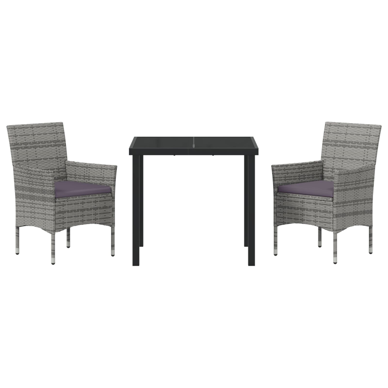 3-teiliges Garten-Ess-Set Grau Poly-Rattan