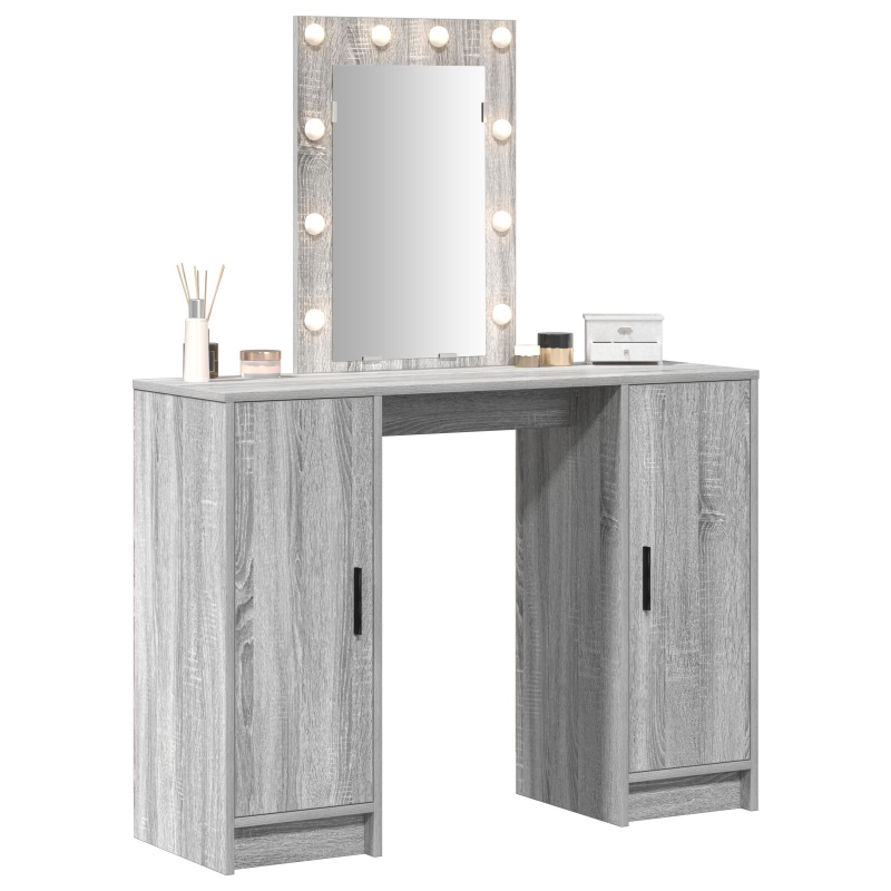 Schminktisch mit LED-Lichtern in Grau Sonoma, 102x33x135 cm
