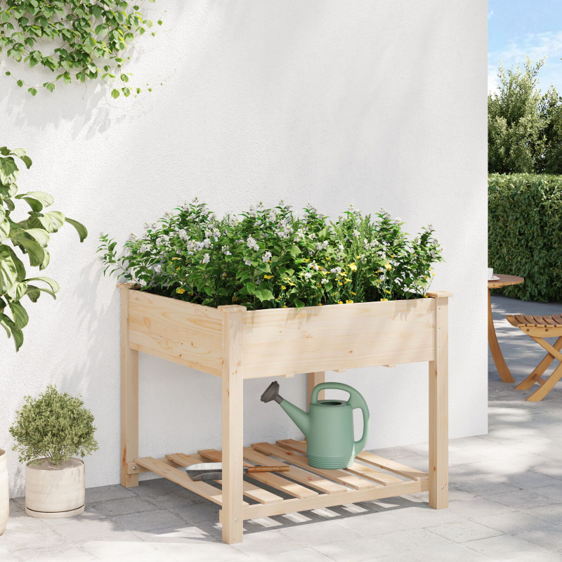 Gartenpflanzer mit Regal 90x90x76 cm aus massivem Kiefernholz