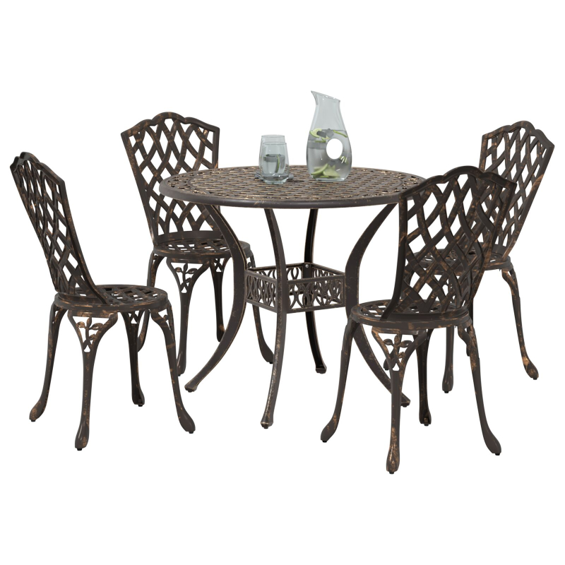 5-teilige Garten-Diningset - Bronze Gusseisen