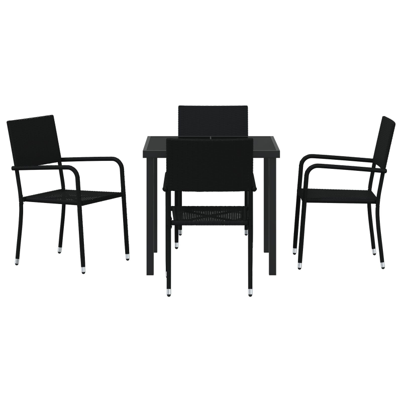 5-teiliges Garten Essset Schwarz Poly Rattan