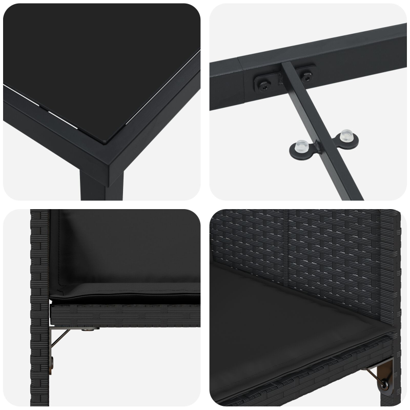 5-teilige Garten-Essgruppe mit Kissen Schwarz Poly Rattan