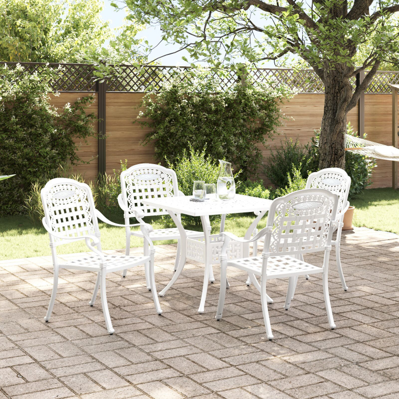 5-teiliges Garten-Esszimmer-Set aus weißem Gussaluminium