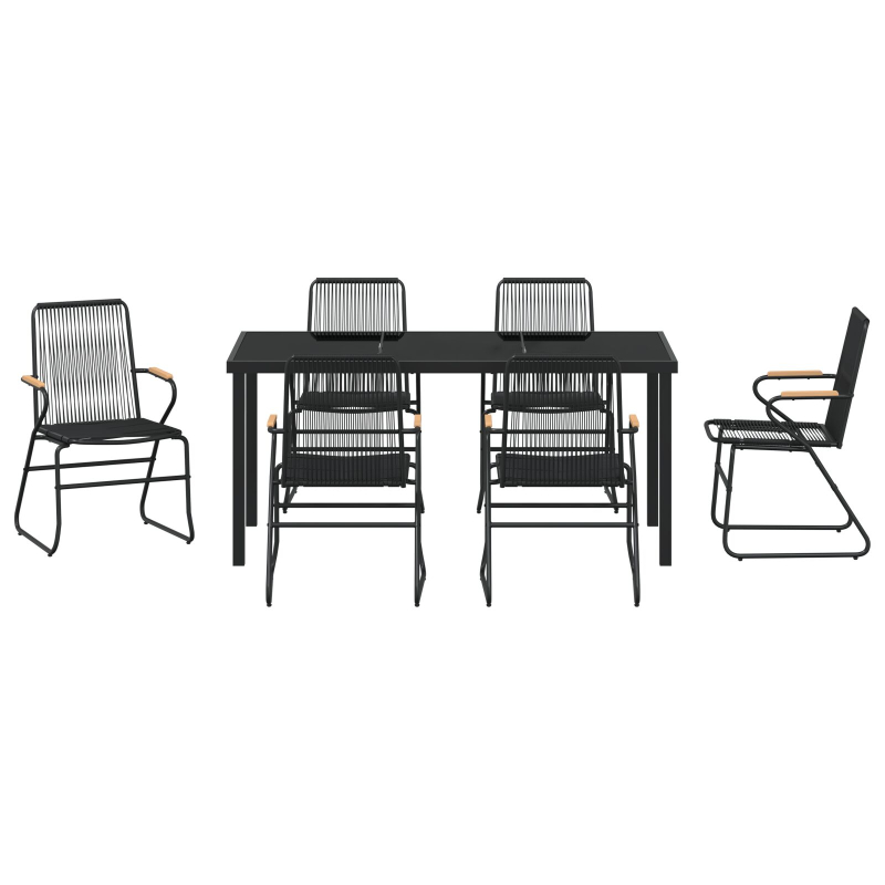 7-teiliges Garten Essbereich Set Schwarz PVC Rattan