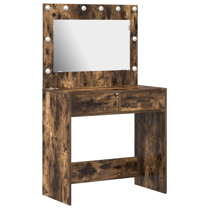 Dressing Tisch mit LED Lichtern Geräuchert Eiche 78,5x41x135 cm
