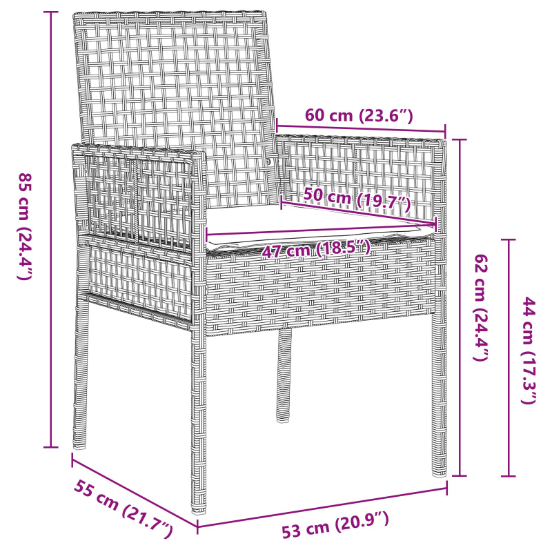 3-teilige Garten-Essgruppe mit Kissen Hellgrau Poly Rattan