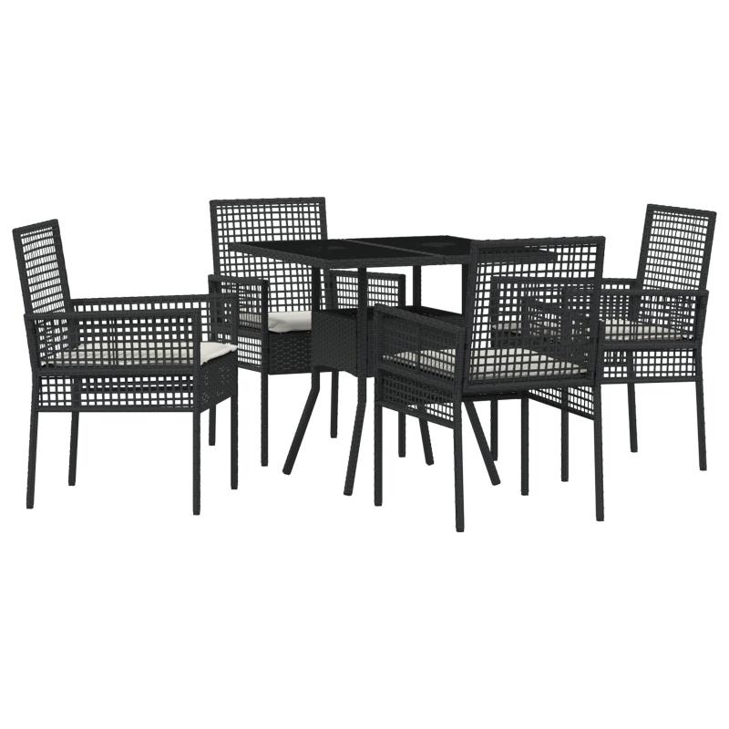5-teiliges Garten Essgruppe Schwarz Poly-Rattan