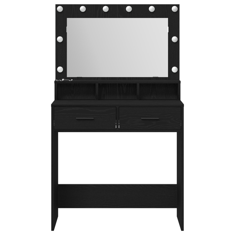 Schminktisch mit LED-Lichtern in Schwarz und Eiche, 79x41x135 cm