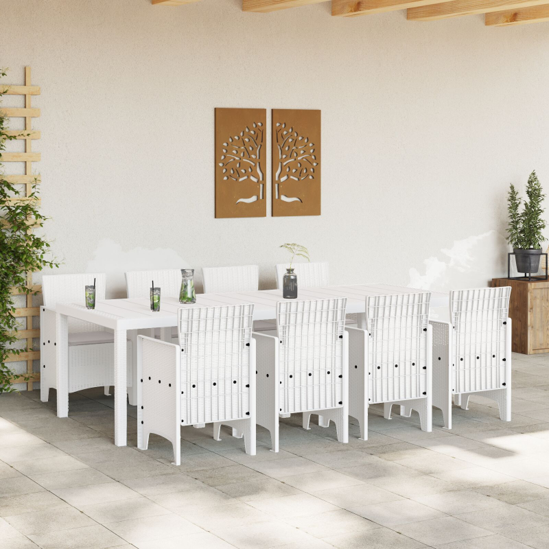Garten Essgruppe 9-teilig Weiß Rattan, Glas Ergonomisch